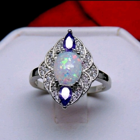 Ginger Lyne Fire Opal Ring with Purple CZ Stones - Picture 4 of 4